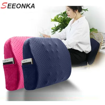 

Back Support for Office Chair Car Seat Soft Memory Foam Lumbar Support Absorb Pressure Relieve Pain Mesh with Phone Pocket