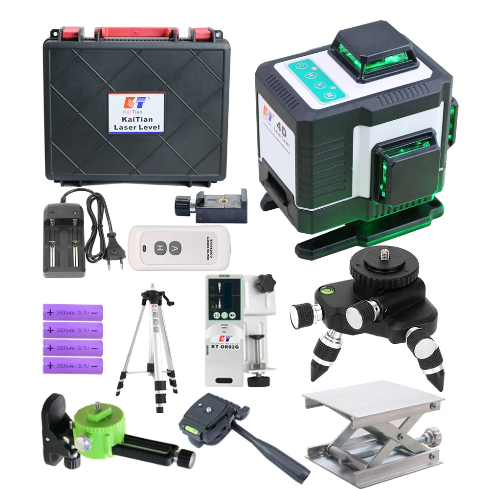 Kaitian 16Lines 4D Level Laser Line Electronic Automatic 360 Horizontal&Vertical Cross Super Powerful Green Laser Level Receiver