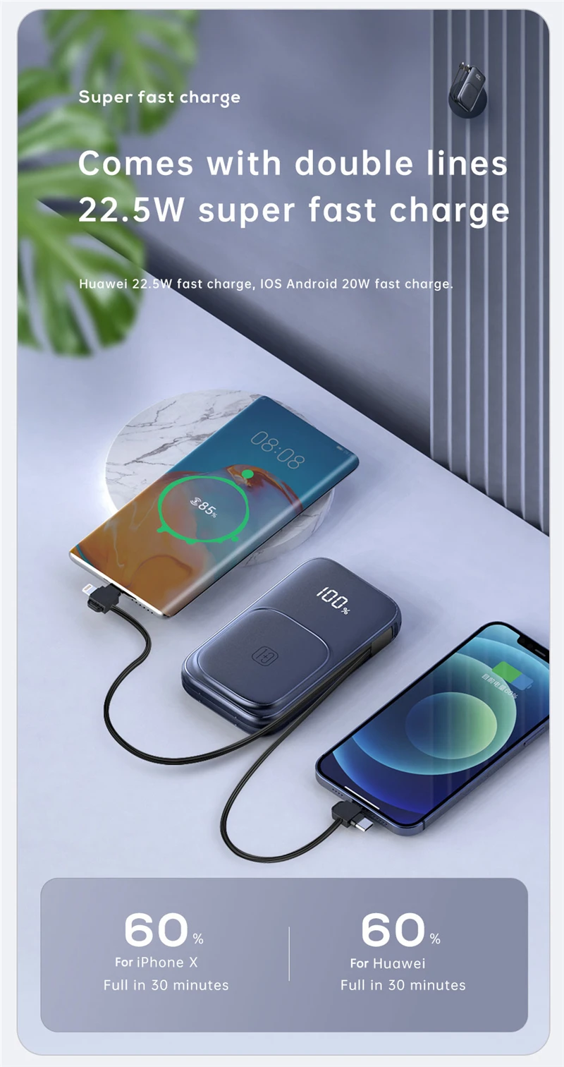 best portable charger for iphone 10000/20000mAh 15W Magnetic Qi Wireless Charger for iPhone 13 12 22.5W Fast Charging Powerbank for Laptop Poverbank with Cable battery bank