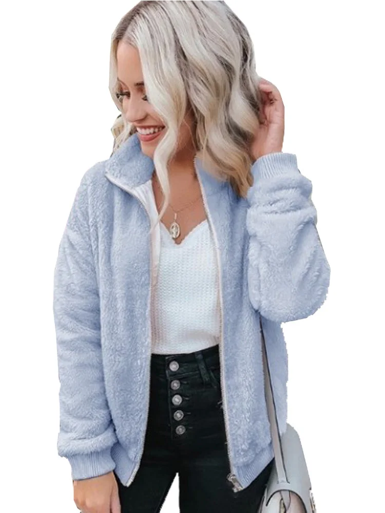

Wipalo 2019 Plus Size Autumn Winter Women Jacket Multi-Color Plush Jacket Solid Windproof Short Coat With Zipper Casual Outwear