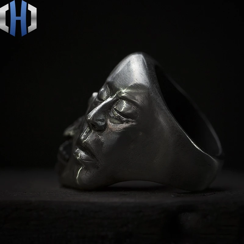 Дизайн, ручная работа, темно-925 серебряное кольцо, окрашенное кожаное кольцо в стиле панк, индивидуальное мужское кольцо с черепом
