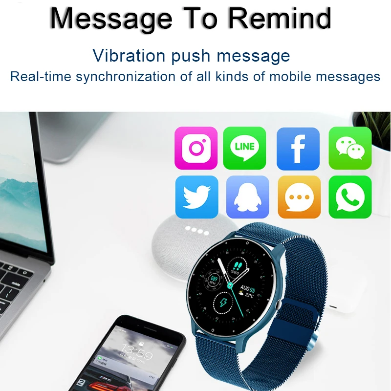 Rollstimi New Full Touch Sport Women Smart Watch Men IP67 Heart Rate Fitness For Android IOS Bluetooth phone Tracker Smart watch