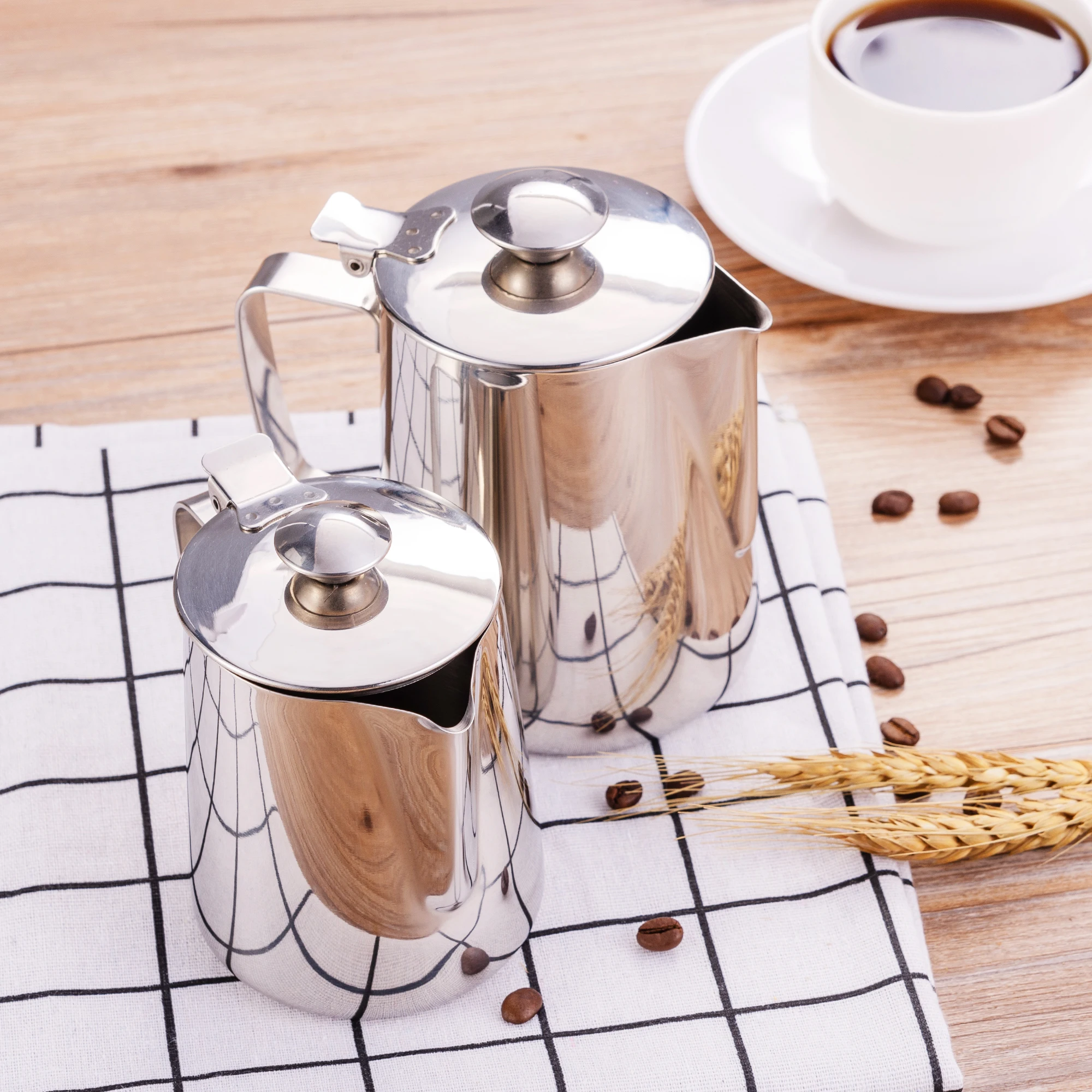 Milk Frothing Jug Stainless Steel Coffee Cup with Lid 350ml 600ml