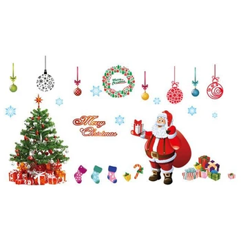 

Christmas Window Stickers Large Santa Claus Xmas Tree Gift Box Candy Socks Clings Ornament