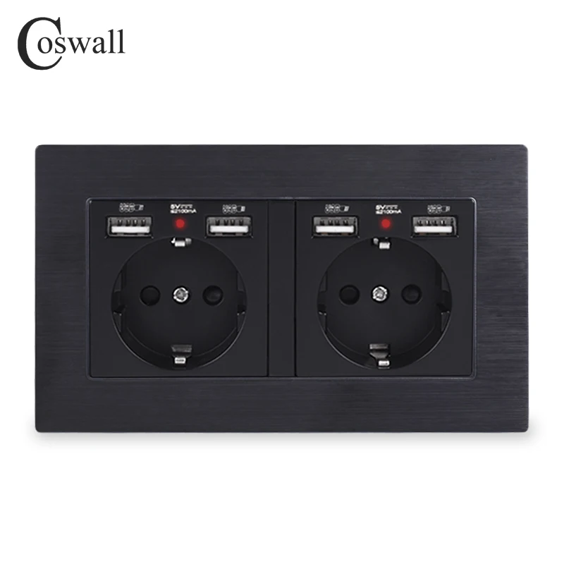 Настенная розетка стандарта ЕС COSWALL 2 Gang Россия Испания с 4 USB зарядными портами