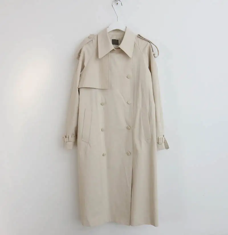 RUGOD женский шикарный темпераментный Тренч двубортный пояс Свободный ремень длинное пальто британское уличное осенне-зимнее пальто - Цвет: Бежевый