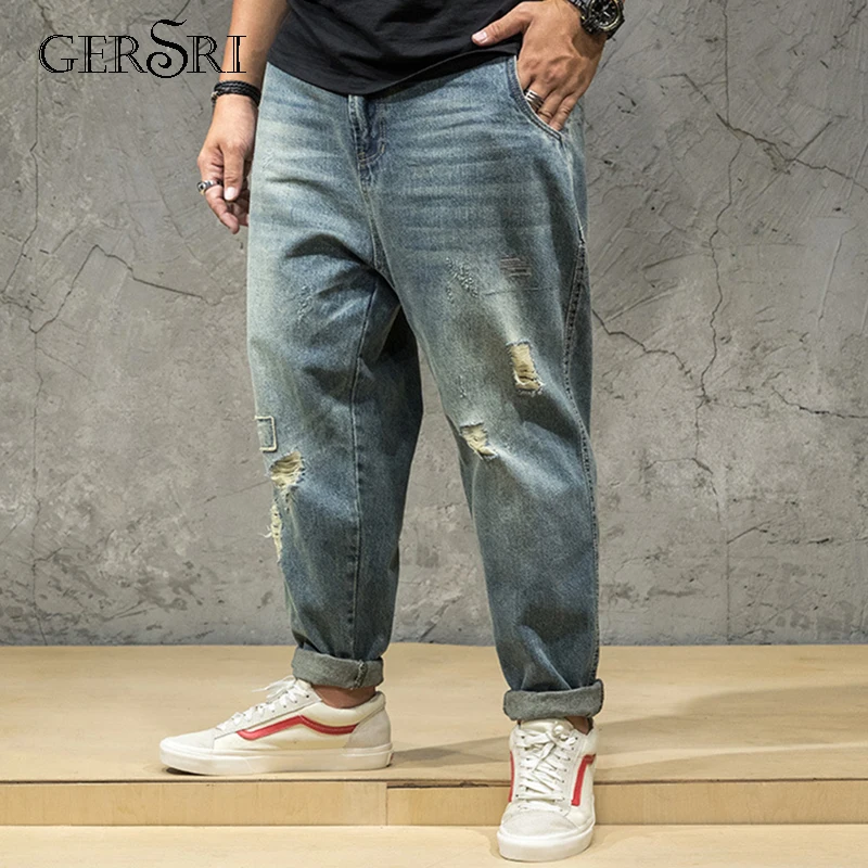 Gersri Винтаж Bule мужские Джинсы Новое поступление негабаритных мода стрейч классические джинсовые брюки мужские дизайнерские прямые
