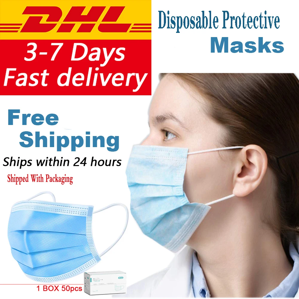 

DHL Free Shipping Disposable 3-Ply Mask Anti Dust Masque Disposable Protective Earloop Face Mouth Masks Blue Non-woven