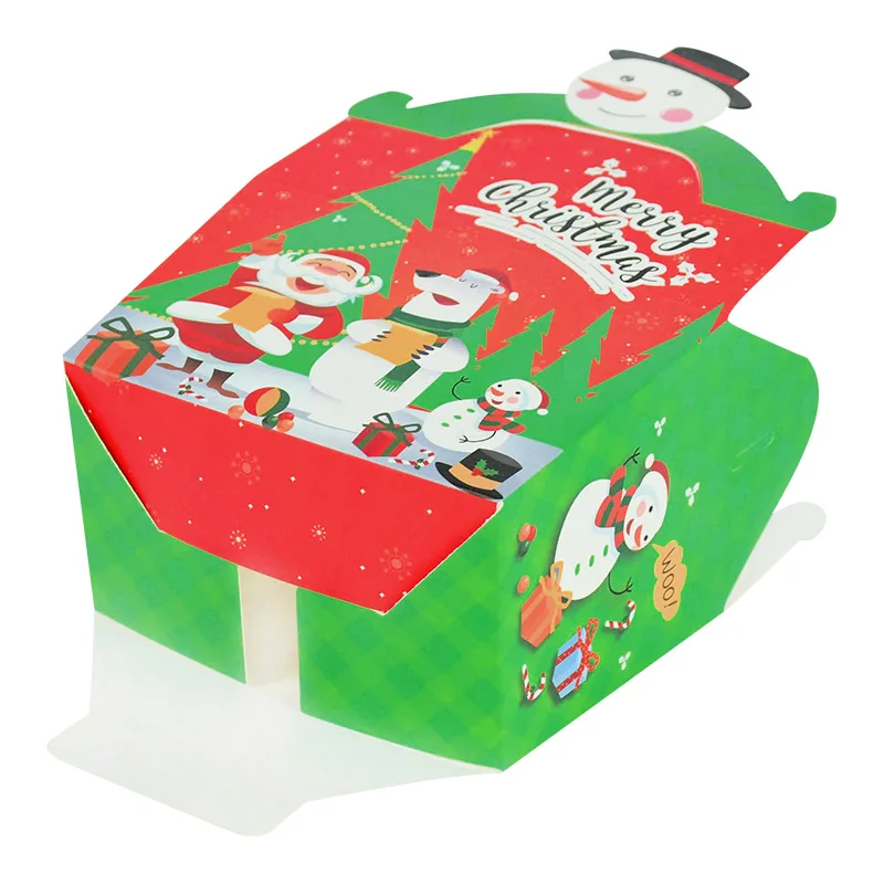 5pcs Santa Claus Snowman Paper Boxes Printed Green Red Candy Cookie Box Christmas Festival Party Supplies Kids Favor Gift Bags