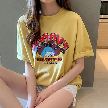 

Pure Cotton INS Hip Hop Short Sleeve T-shirt Women's 2020 New Style Loose-Fit Students Versatile Funeral of Clothes 7039