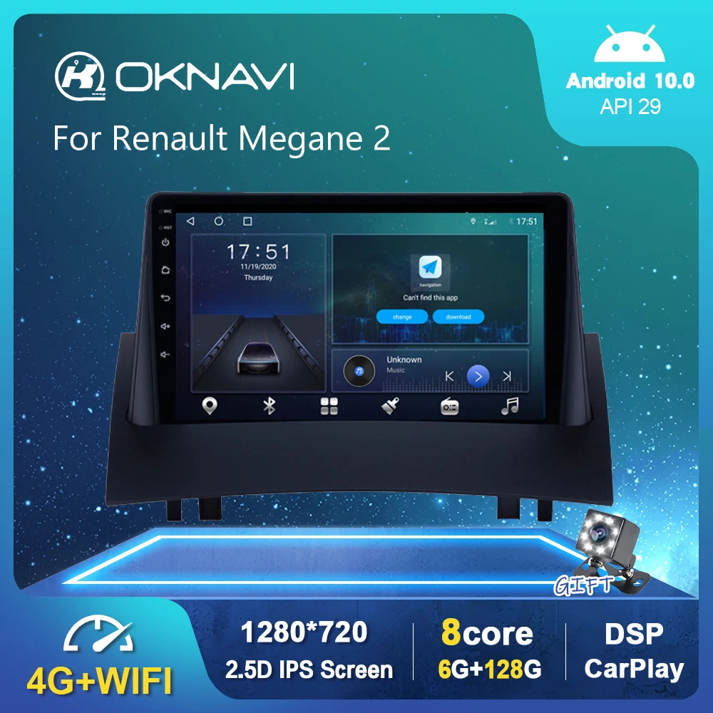 6G 128G Android 10.0 Car Radio Player For Renault Megane 2 2004 2005-2008 GPS DSP Carplay 4G WIFI OBD Serero Auto 1280*720P 9