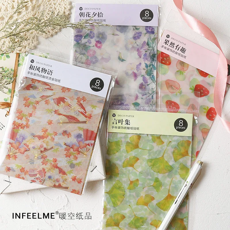 

Journal Japanese Gilding Paper Stickers Flower Plants Vintage Leaves Decorative Diary Stickers Scrapbooking Flakes Stationery