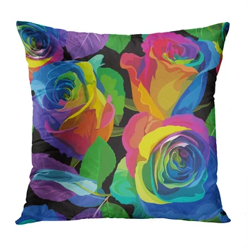 

Black Throw Pillow Cushion Cover Rainbow Rose Flower Soft Velvet Square Cushion Case Couch Cover Pillowcase For Sofa Car Bedroom