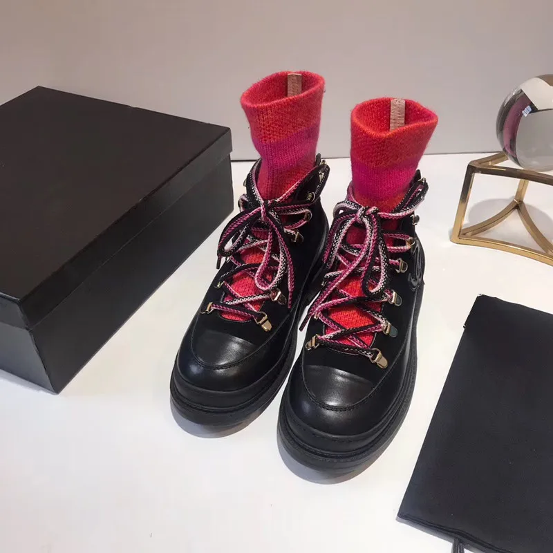 

2019 Genuine Leather Knitting Wool Ankle Boots Women Winter High Heels Riding Boots Fashion Buckle Female Ankle Boot Shoes