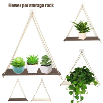 

Wooden Storage Board Flower Pot Rack Wall Shelf Home Decoration with Hanging Rope BDF99