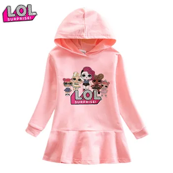 

2020 LOL Surprise Autumn Girls Hoodies Dress Cartoon Girl Dress Baby Cotton Flounced Skirt Kids Clothes Children's Clothing