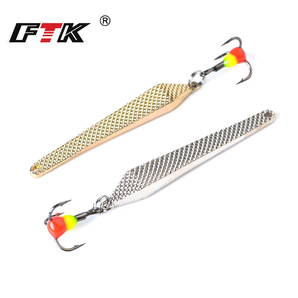 FTK приманка для подледной рыбалки 55 мм/6 г ложка Спиннер золотистый, серебристый, металлический наживка для зимней рыбалки тройной крючок жесткие приманки для форель Щука