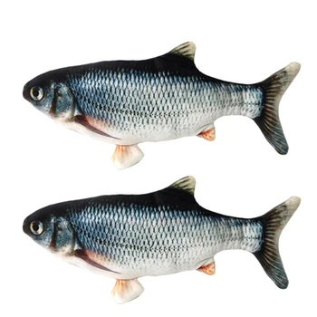 

2Pcs Electric Moving Fish Cat Toy Realistic Plush Simulation Electric Wagging Fish Cat Toy Catnip Kicker Toys