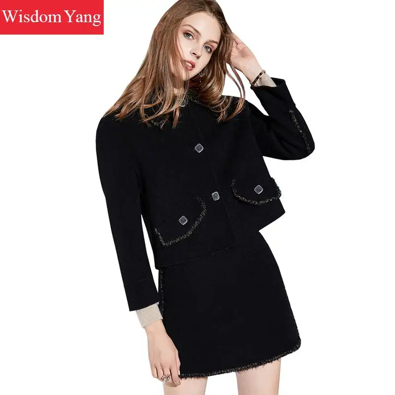 2 delige Set Herfst Winter Sweed Jas Womens Black Wollen Jassen Kasjmier Jas Dames Elegante Mini Kokerrok Koreaanse Kleding 2 delige Set Herfst Winter Sweed Jas Womens Black Wollen Jassen Kasjmier Jas Dames Elegante Mini Kokerrok Koreaanse Kleding