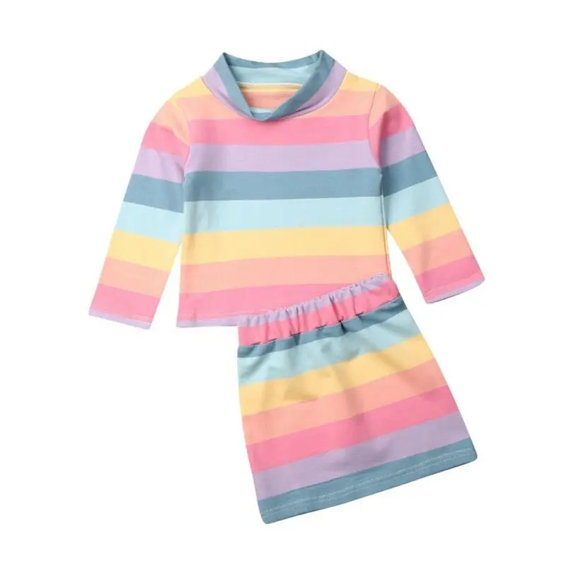 

2PCS Toddler Kid Baby Girl Spring Autumn Fashion Clothes Long Sleeve Striped Tops T-Shirt Lovely Skirt Outfit Hot