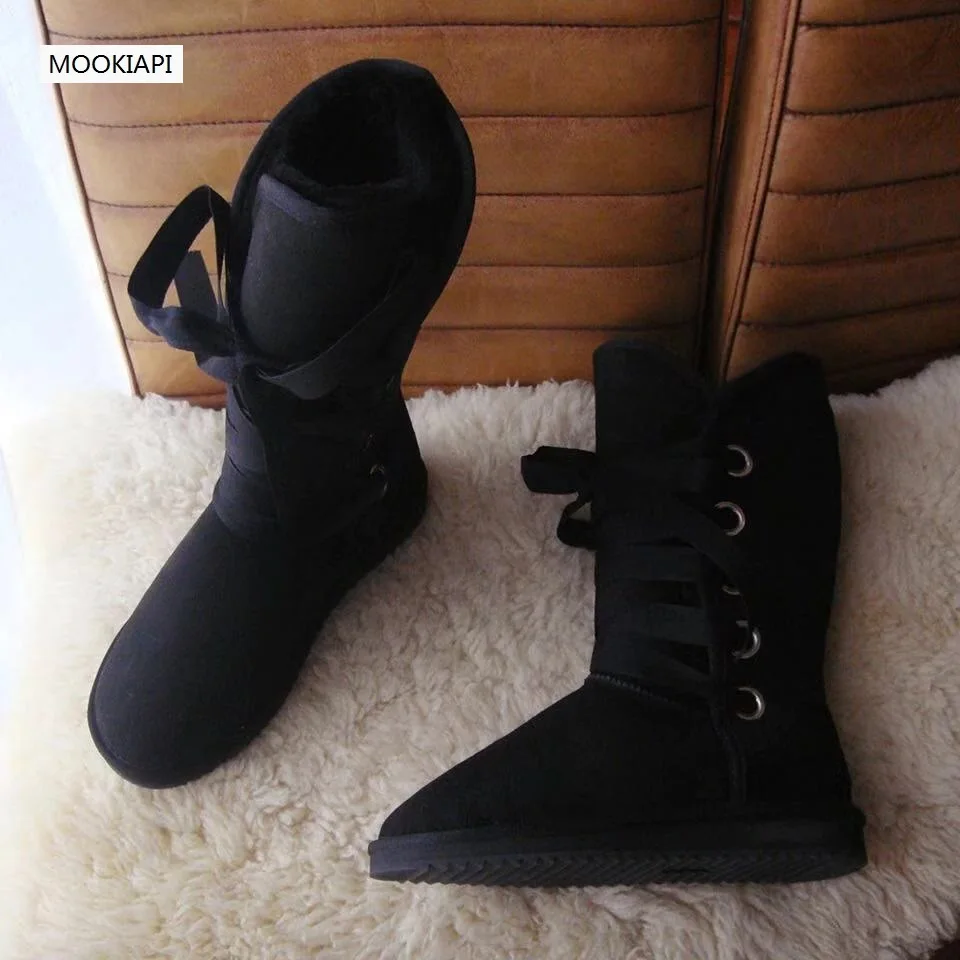 Новейший Европейский стиль 2019 г. Зимние сапоги с высоким голенищем натуральная