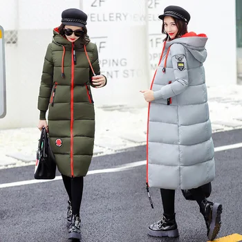 

women's parkas coats fem me print clothes 2019 jackets ladies plus large big size warm long hooded Cotton padded faked fur olive