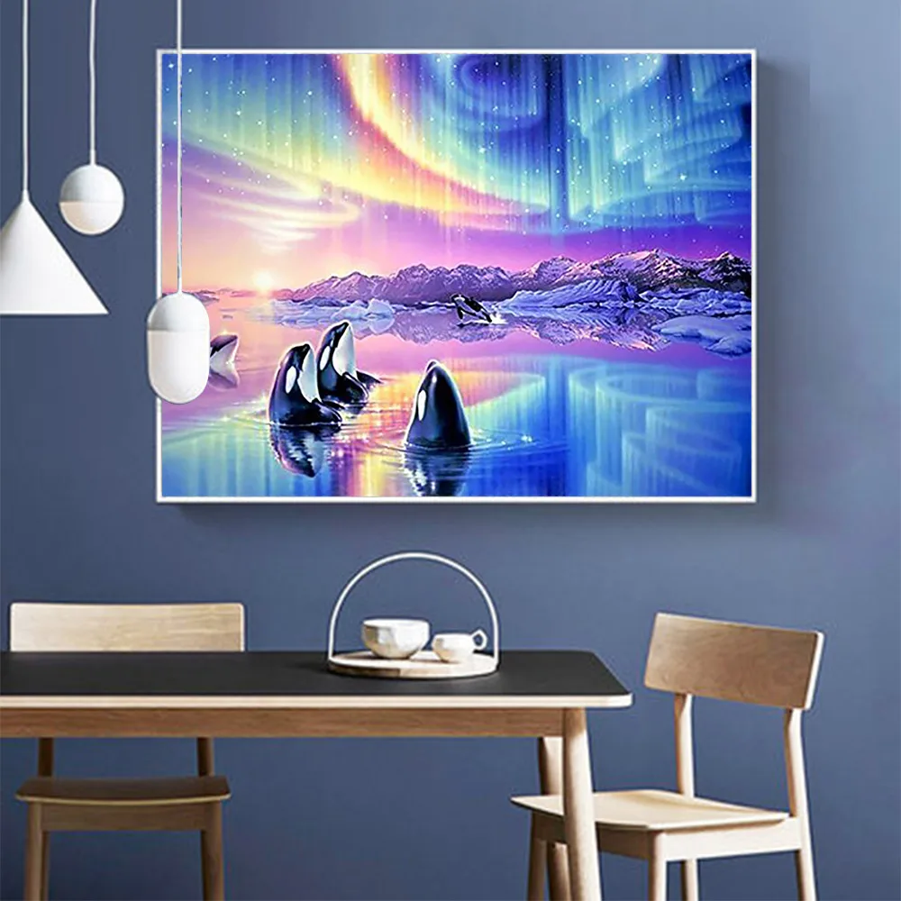 Killer whale animal Moge алмазная живопись Полный Круглый Аврора Borealis сценический DIY игрушка наклеивание дрель вышивка крестом 5D