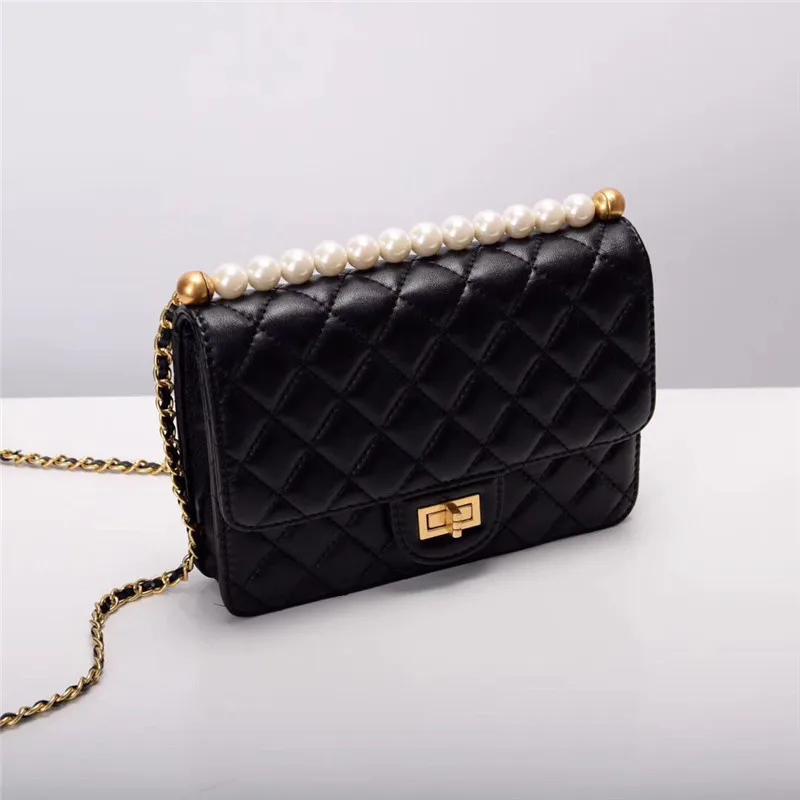 

2019 Spring And Summer New Style Graceful Fashion Pearl Genuine Leather Women's Hand Oblique Chain Square Sling Bag Bags