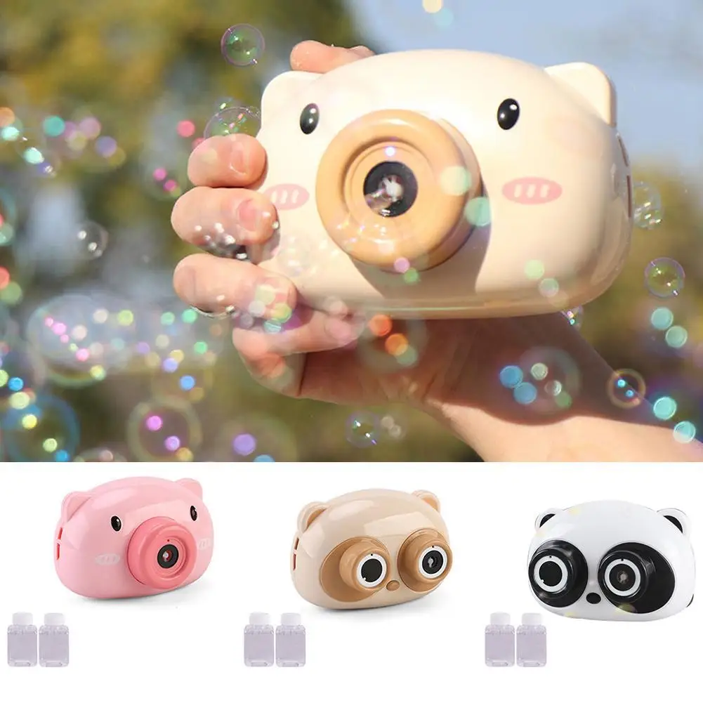 Kids Cartoon Piggy Bear Camera Shaped Automatic Bubble Maker Blower