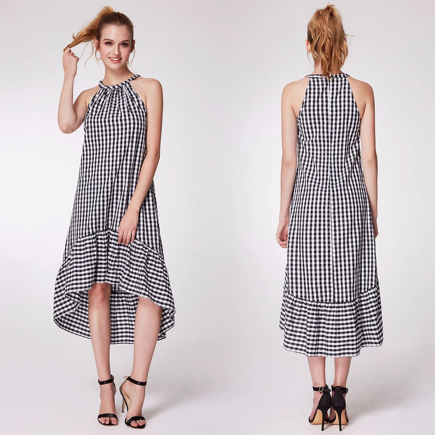

2020 Europe And America Spring New Style Plaid Camisole Halter Dress Women's Loose Version