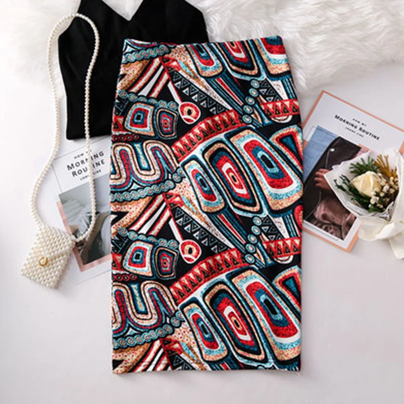 New spring 21 colors High Waist Cartoon Mickey Skirt Print Knee Length Skirts Women Harajuku Stretchy Pencil Skirt yy203