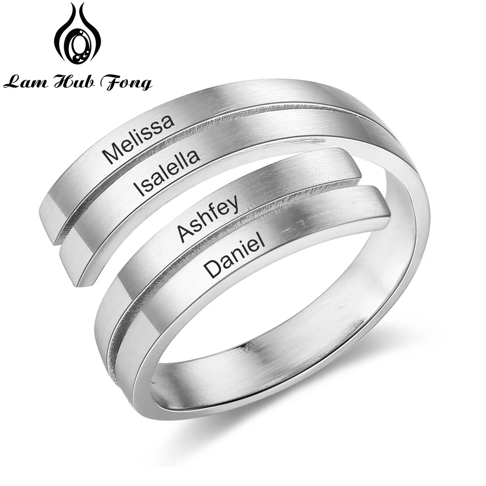 

Personalized 4 Name Ring for Women Engraved Name Date Stackable Ring Custom Family Ring Stainless Steel Jewelry (Lam Hub Fong)