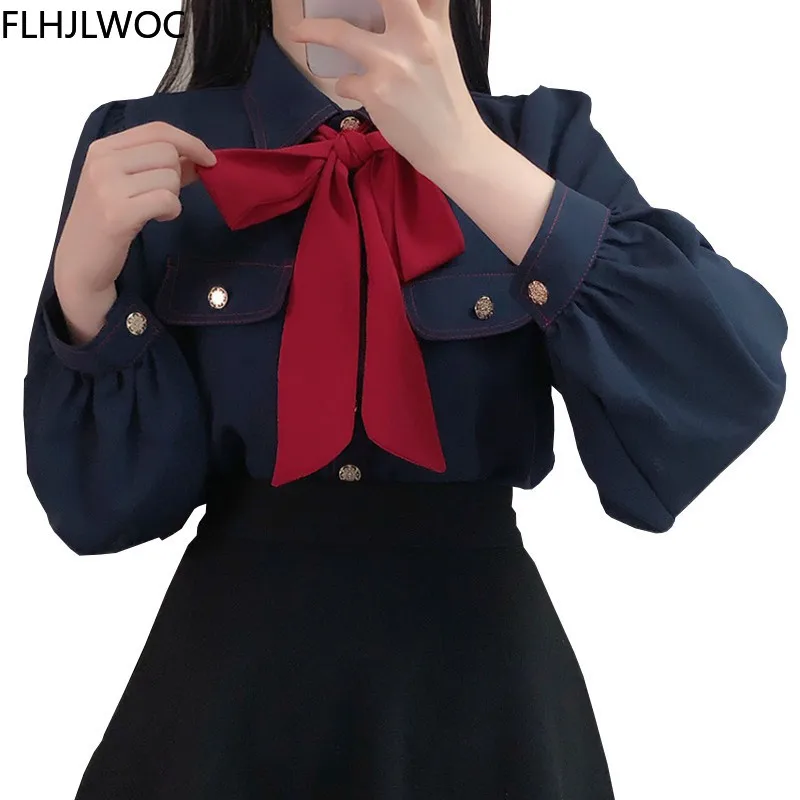 Womens Basic Office Lady Work Wear Sexy Semi Transaprent Cute Bow Tie Top Single Breasted Button Solid White Shirts Blouses 3