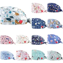 Button Operating Room Hats Pure Cotton Fashion Sweat-Absorbent Surgical Cap Baotou Buckle Floral Nurse Towel Doctor Hat