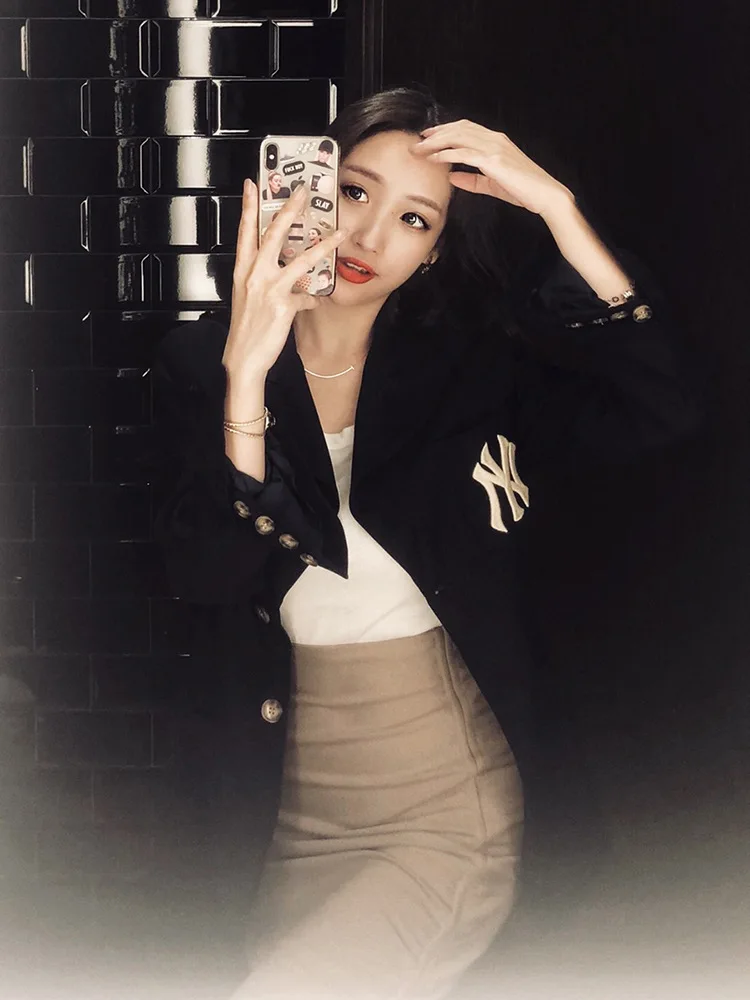 Black Friday 2020 The Same Dark Blue Embroidered Waist That Accentuates The Skinny In The Blazer Notched Clothes Women Jackets and Coats