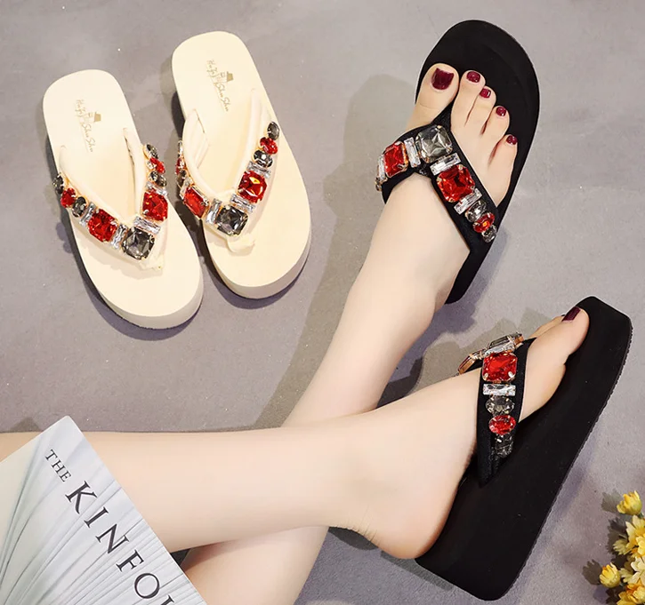 

Women Slippers Summer Beach Sandals Comfort Rhinestone flip flop outdoor wear Casual Shoes Fashion Hot Sell