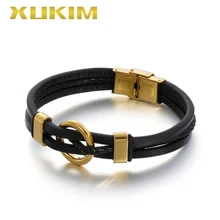 XB419 Xukim ювелирные изделия золотой мужской кожаный браслет ткачество кожаный браслет