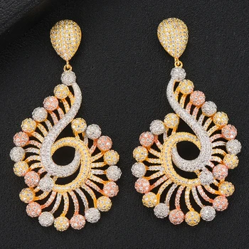 

Godki Jimbora Luxury Chic Beads Drop Womens Earrings in Jewelry 3 Tone Trendy Zircon African Dubai Wedding Engagement Earrings