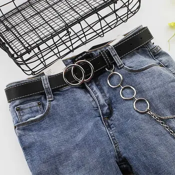 

Unisex Leather New Punk Style Fashion Pin Double Circle Jeans Decorative Belt Chain For Man Women