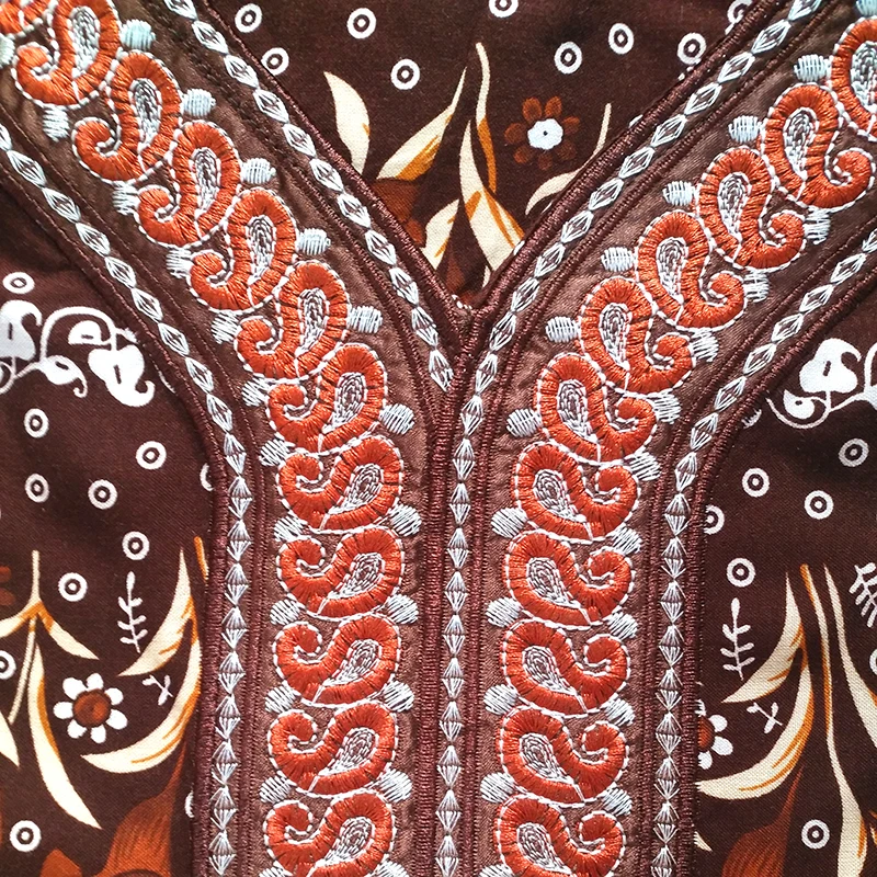 Африканские Дашики Dashikiage с длинным рукавом Аппликации коричневые 100% хлопковые