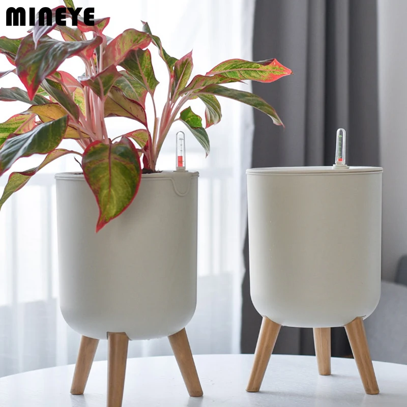 High Foot Large Flower Pots Water Automatically Planting Desktop Shelf Nordic Indoor Floor Plastic Double Bucket Vase | Дом и сад