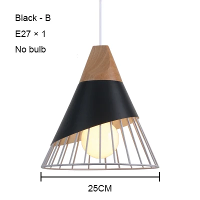 Black-B no bulb Современные подвесные светильники, деревянная лампа для столовой, подвесные лампы, промышленный скандинавский чердак, подвесной светильник для ресторана, бара, кухни, лампа E27 - Цвет корпуса: Black-B no bulb