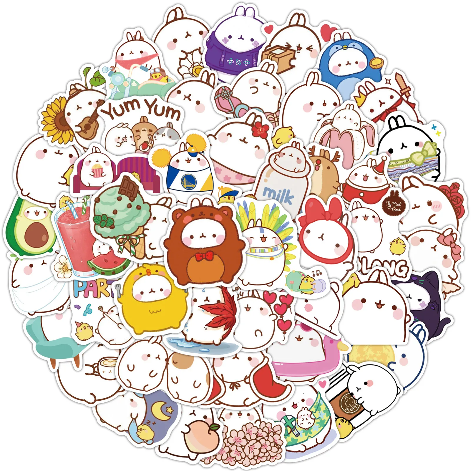50pcs cute molang stickers vinyl waterproof stickers for laptop luggage hydroflask bike skateboard car diy graffiti stickers stickers aliexpress