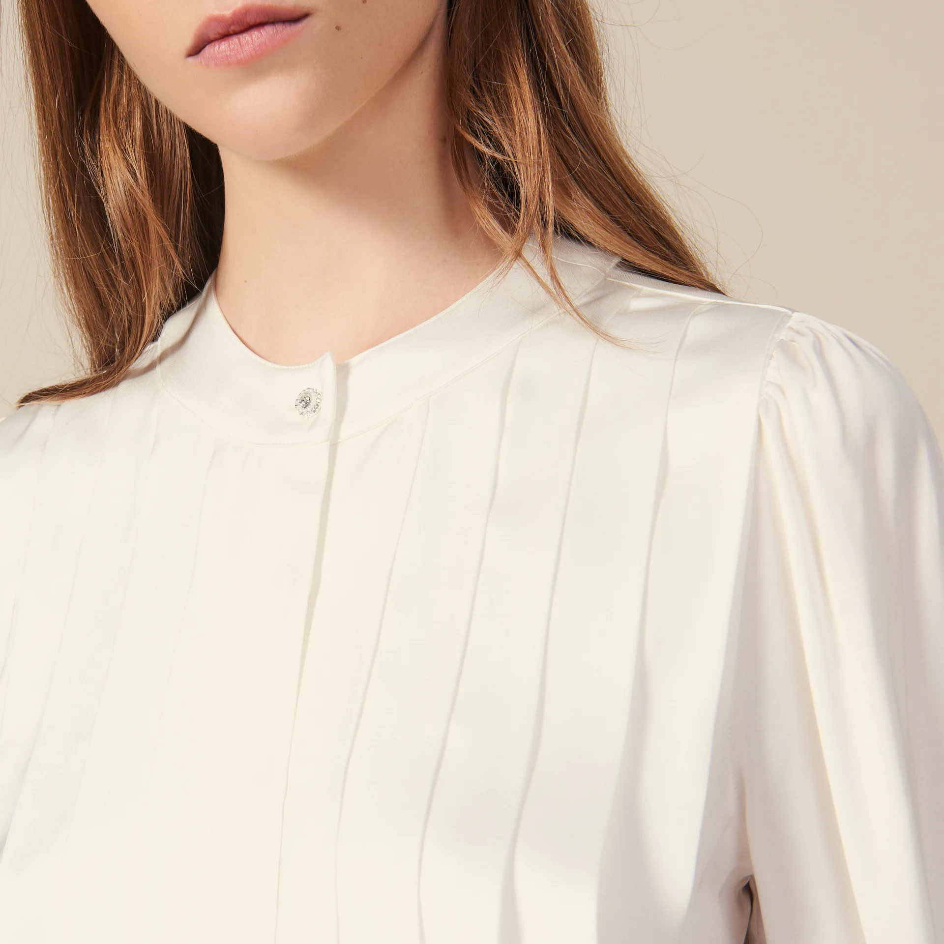 Женская блузка Осень Зима Леди o-образным вырезом с длинным рукавом простая плиссированная рубашка