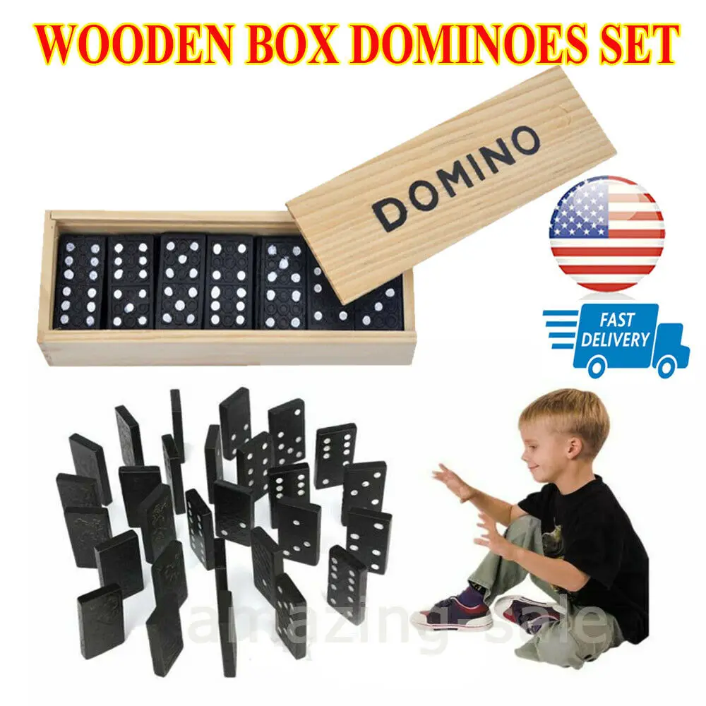 

Kids Wooden Box Dominoes Set Toy Traditional Classic Children 28 Domino Kids Fun