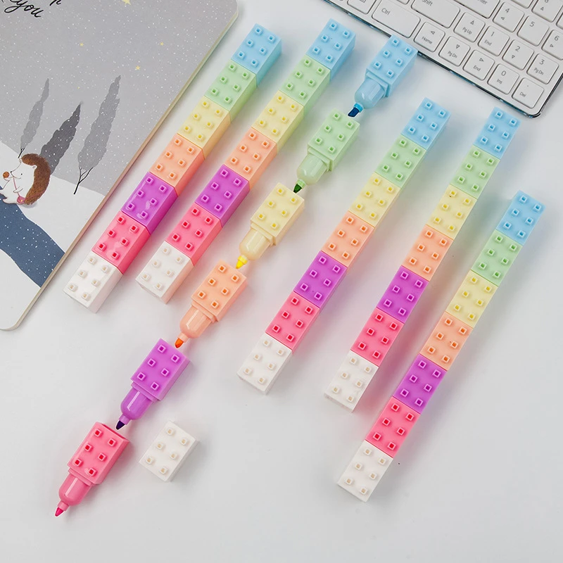 

6pcs Pastel Color Body Building Block Highlighter Pen Set Fluorescent Marker Liner Pens for Paint Drawing Kid Gift School A6201