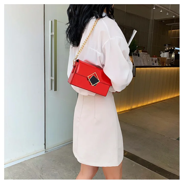 

JIULIN Lacquer Simple Chain Slant Bag Summer New Style of Xiaoqing Women 2019 Baitao Xiaofang Bag Tide