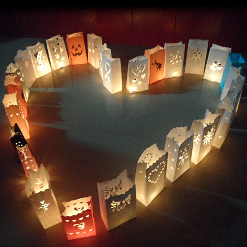 

20Pcs Wedding Decor Heart-shaped Flame Retardant Paper Candle Bag DIY Handmade Paper Lanterns Festival Decorative Candle Bag