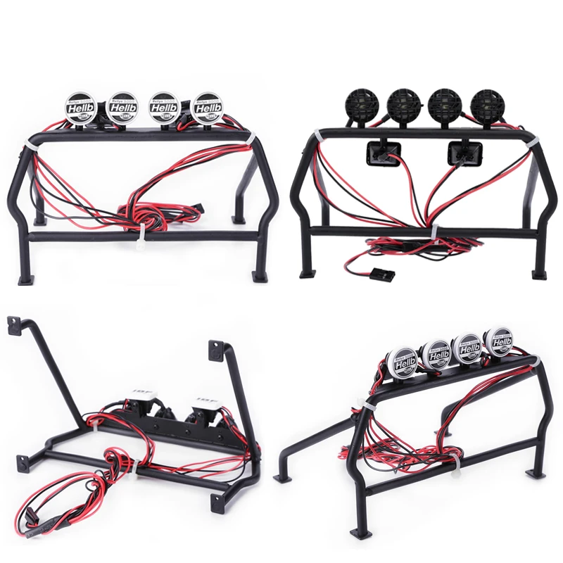 Metal Roll Cage With LED Lights For 1/10 RC Crawlers - Fits Axial SCX10, RC4WD D90, Tamiya CC01