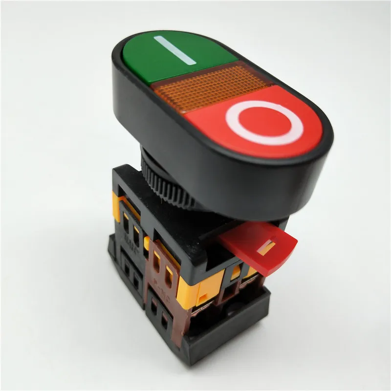 

22mm/25mm 220V AC ON/OFF START STOP 1 NO NC 2 buttons APBB-22N Momentary double head Push Button Switch With LIGHT
